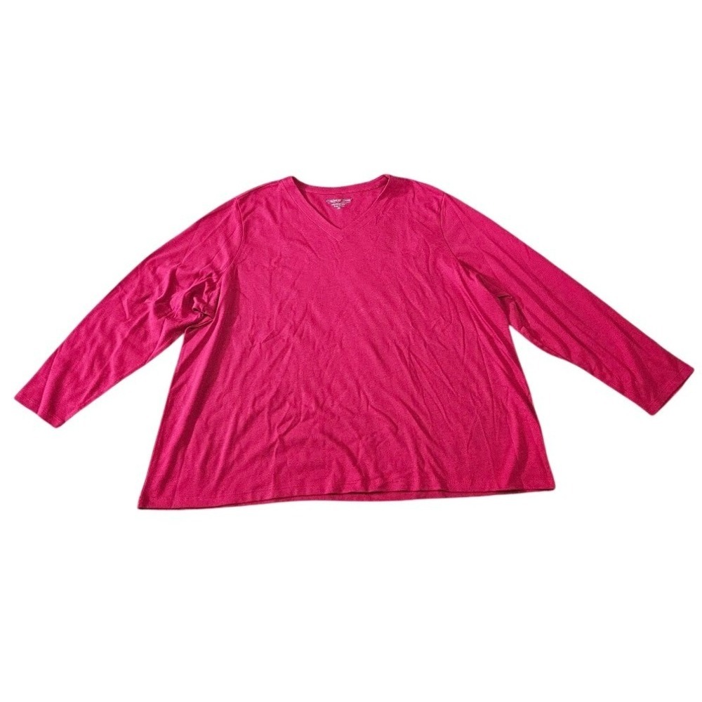 Coldwater Creek Magenta Pink V-Neck Long Sleeve Best Cotton Top 3X T-Shirt